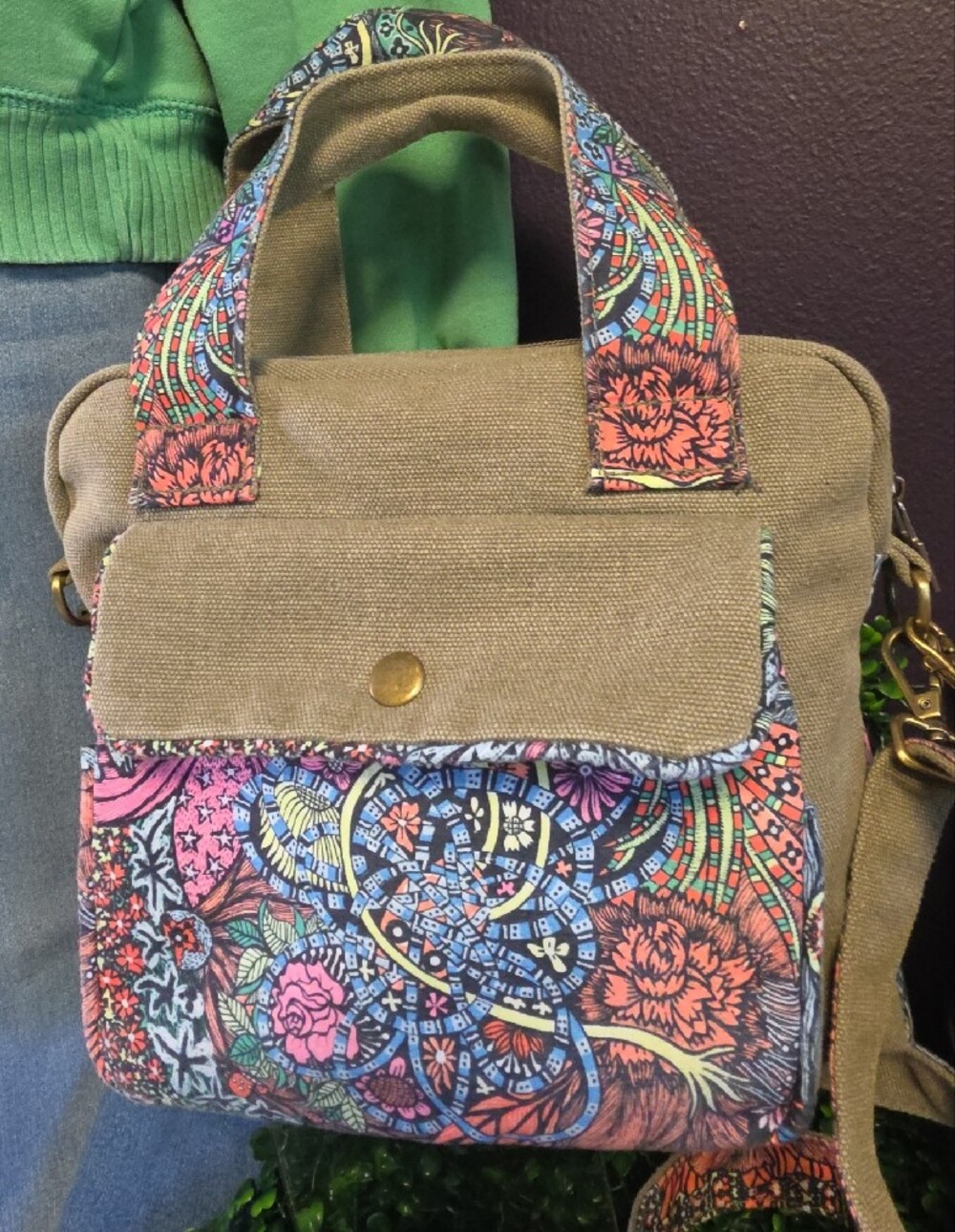 Black Butterfly Brand Neon Floral Canvas Satchel Bag With Removeable Crossbody - Picture 6 of 12